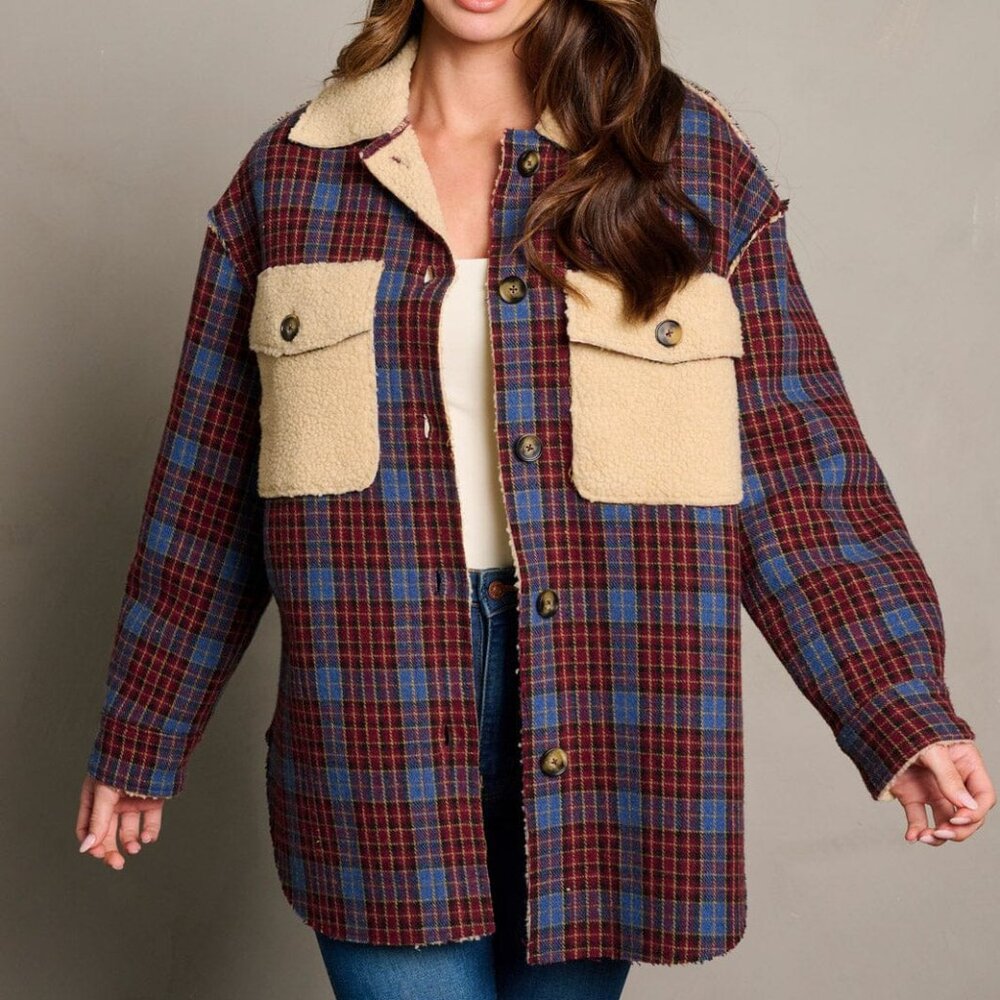 PLAID & SHERPA LINED SHACKET NEW IN‎ PACKAGE